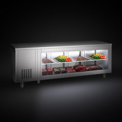 Stół chłodniczy - 2330x700 mm - 4 drzwi z tyłu - ze szklanym panelem przednim