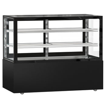 Witryna ekspozycyjna na ciasta MADRID - 1500 mm - z oświetleniem LED, kurtyną & 2 półkami - Czarna matowa - Prime Gastro