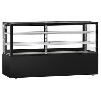 Witryna ekspozycyjna na ciasta MADRID - 2000 mm - z oświetleniem LED, kurtyną & 2 półkami - Czarna matowa - Prime Gastro