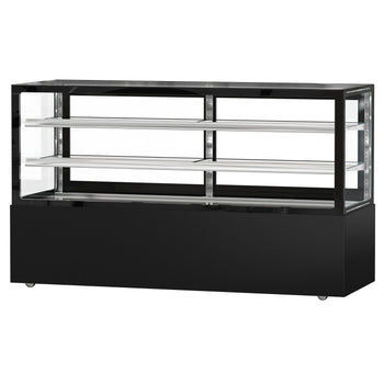 Witryna ekspozycyjna na ciasta MADRID - 2000 mm - z oświetleniem LED, kurtyną & 2 półkami - Czarna matowa - Prime Gastro