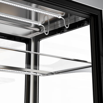 Witryna ekspozycyjna na ciasta - 1800 mm - z oświetleniem LED & 3 półkami - lustrzanym panelem przednim - czarna - Prime Gastro