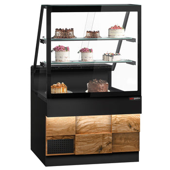 Lada chłodnicza TORONTO - 1000 mm - drewniany panel przedni - 2 półki - blat roboczy kuchenny z czarnego granitu - Prime Gastro