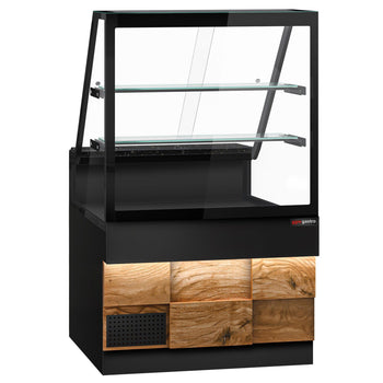 Lada chłodnicza TORONTO - 1000 mm - drewniany panel przedni - 2 półki - blat roboczy kuchenny z czarnego granitu - Prime Gastro