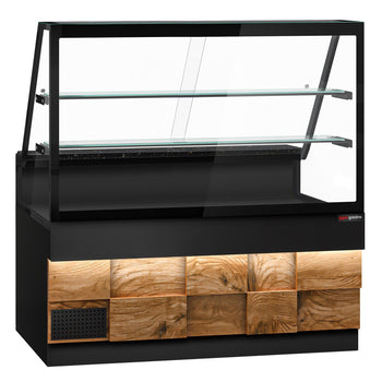 Lada chłodnicza TORONTO - 1600 mm - drewniany panel przedni - 2 półki - blat roboczy kuchenny z czarnego granitu - Prime Gastro