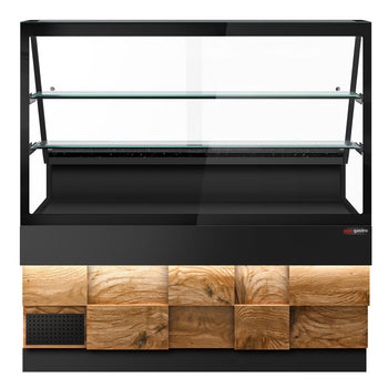 Lada chłodnicza TORONTO - 1600 mm - drewniany panel przedni - 2 półki - blat roboczy kuchenny z czarnego granitu - Prime Gastro