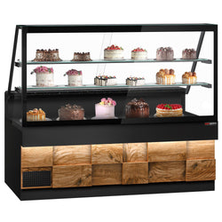 Lada chłodnicza TORONTO - 2000 mm - drewniany panel przedni - 2 półki - blat roboczy kuchenny z czarnego granitu