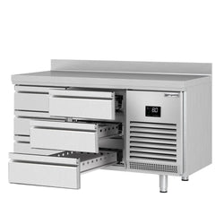 Stół chłodniczy PREMIUM PLUS - 1468x600 mm - z 6 szufladami & z panelem tylnym