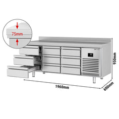 Stół chłodniczy PREMIUM PLUS - 1960x600 mm - 9 szuflad & panel tylny