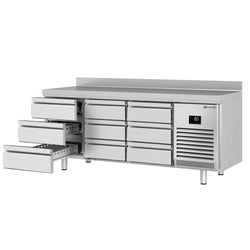 Stół chłodniczy PREMIUM PLUS - 1960x600 mm - 9 szuflad & panel tylny