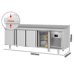 Stół chłodniczy PREMIUM PLUS - 2452x600 mm - z 4 drzwiami & panelem tylnym