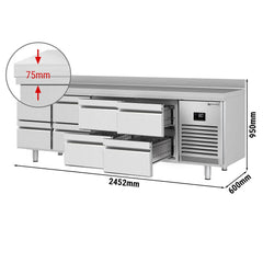 Stół chłodniczy PREMIUM PLUS - 2452x600 mm - 8 szuflad & panelem tylnym