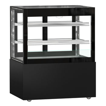 Witryna ekspozycyjna na ciasta MADRID - 1000 mm - z oświetleniem LED, kurtyną & 2 półkami - Czarny mat - Prime Gastro