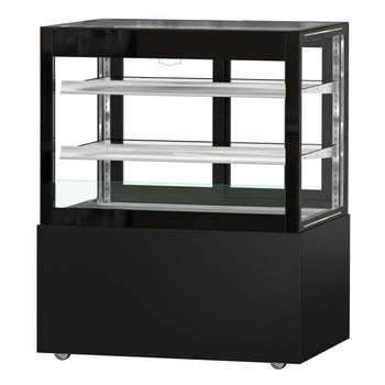 Witryna ekspozycyjna na ciasta MADRID - 1000 mm - z oświetleniem LED, kurtyną & 2 półkami - Czarny mat - Prime Gastro