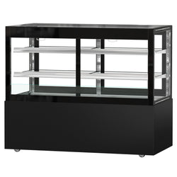 Witryna ekspozycyjna na ciasta MADRID - 1500 mm - z oświetleniem LED, kurtyną & 2 półkami - Czarna matowa