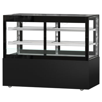 Witryna ekspozycyjna na ciasta MADRID - 1500 mm - z oświetleniem LED, kurtyną & 2 półkami - Czarna matowa - Prime Gastro