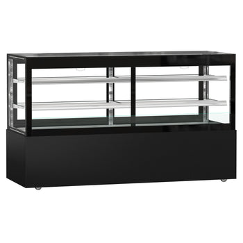 Witryna ekspozycyjna na ciasta MADRID - 2000 mm - z oświetleniem LED, kurtyną & 2 półkami - Czarna matowa - Prime Gastro