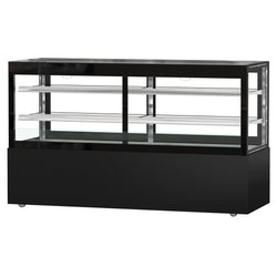 Witryna ekspozycyjna na ciasta MADRID - 2000 mm - z oświetleniem LED, kurtyną & 2 półkami - Czarna matowa