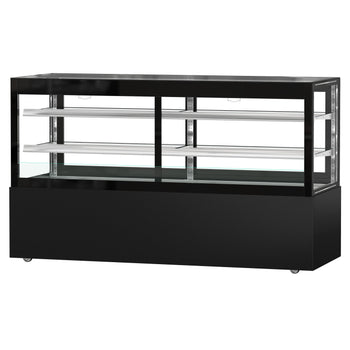 Witryna ekspozycyjna na ciasta MADRID - 2000 mm - z oświetleniem LED, kurtyną & 2 półkami - Czarna matowa - Prime Gastro