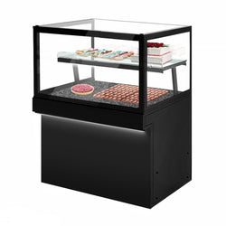 Witryna cukiernicza TORONTO - 1300 mm - czarny panel przedni - z oświetleniem LED & 2 półkami