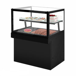 Witryna cukiernicza TORONTO - 1300 mm - czarny panel przedni - z oświetleniem LED & 2 półkami