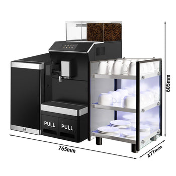 W pełni automatyczny ekspres do kawy - 1,3 kW - 5-calowy ekran dotykowy - włącznie z podgrzewaczem do filiżanek & chłodziarką do mleka - Prime Gastro