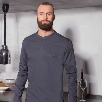 (6 sztuk) KARLOWSKY | Męska koszulka gastronomiczna robocza z długim rękawem Performance - Antracyt - Rozmiar: 3XL - Prime Gastro