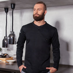 (6 sztuk) KARLOWSKY | Męska koszulka gastronomiczna robocza z długim rękawem Performance - Czarna - Rozmiar: 4XL