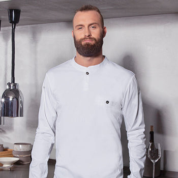 (6 sztuk) KARLOWSKY | Męska koszulka gastronomiczna robocza z długim rękawem Performance - Biała - Rozmiar: XS - Prime Gastro