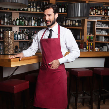 (6 sztuk) KARLOWSKY | Fartuch na szelkach z kieszenią Basic - Bordowy - Prime Gastro