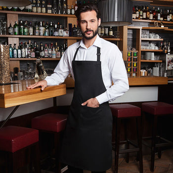 (6 sztuk) KARLOWSKY | Fartuch na szelkach z kieszenią Basic - Czarny - Prime Gastro