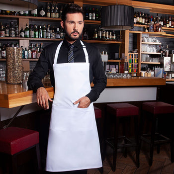 (6 sztuk) KARLOWSKY | Fartuch na szelkach z kieszenią Basic - Biały - Prime Gastro