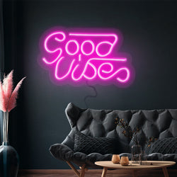 Podświetlany znak LED - Good Vibes 1 - różowy - 330x180mm