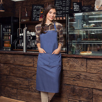 (6 szt.) KARLOWSKY | Fartuch na szelkach dżinsowy styl - Niebieski w stylu Vintage - Prime Gastro