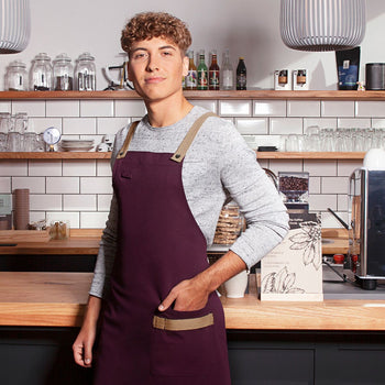 (6 szt) KARLOWSKY | Fartuch na szelkach Urban-Look - kolor Oberżyna - Prime Gastro