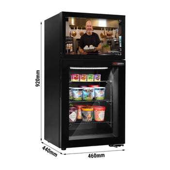 Minibar z zamrażarką - 460 mm - z 1 szklanymi drzwiami & wbudowanym 19-calowym wyświetlaczem LCD - Prime Gastro