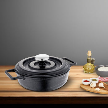 Mini aluminiowa patelnia z żeliwną pokrywą - Ø 140 mm - wysokość 42 mm - Prime Gastro