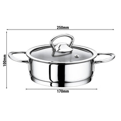 Mini rondel z uchwytem ze stali nierdzewnej z pokrywką - Ø 160 mm - wysokość 50 mm - 1,00 litra