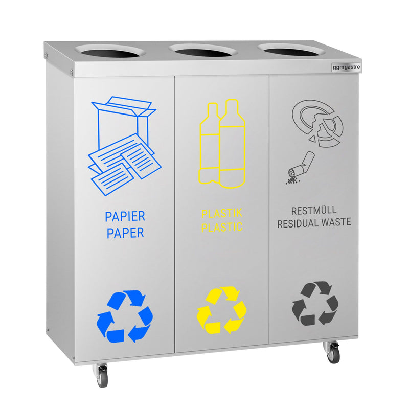 System segregacji odpadów - 3 komory po 25 litrów każda - z kółkami - stal nierdzewna