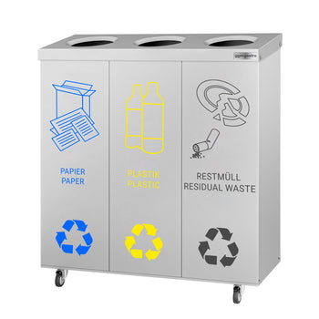 System segregacji odpadów - 3 komory po 25 litrów każda - z kółkami - stal nierdzewna - Prime Gastro