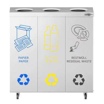 System segregacji odpadów - 3 komory po 25 litrów każda - z kółkami - stal nierdzewna - Prime Gastro