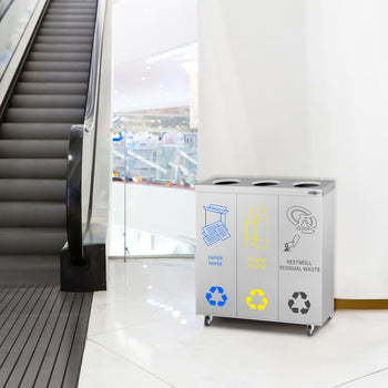 System segregacji odpadów - 3 komory po 25 litrów każda - z kółkami - stal nierdzewna - Prime Gastro