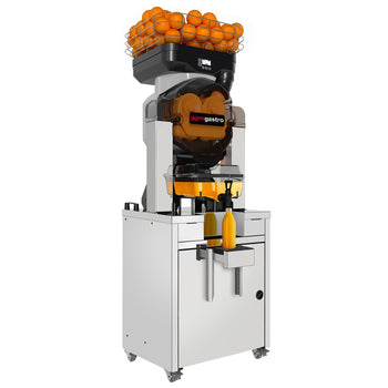 Elektryczna wyciskarka do pomarańczy - z automatycznym podajnikiem owoców, pojemnikiem na sok i podstawą - srebrna - Prime Gastro