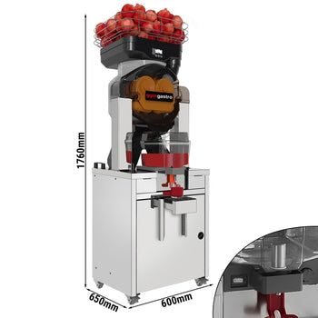 Elektryczna sokowirówka do owoców - z chłodzeniem, automatycznym podawaniem owoców, pojemnikiem na sok i podstawą - srebrna - Prime Gastro