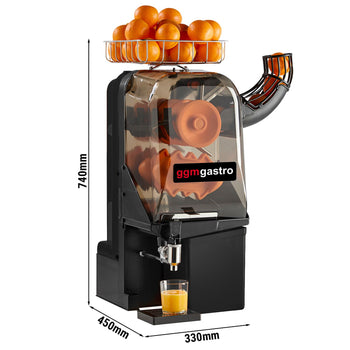 Elektryczna wyciskarka do pomarańczy - czarna - manualna regulacja podawania owoców - włącznie z regulowanym kranikiem spustowym - Prime Gastro