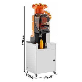 Elektryczna wyciskarka do pomarańczy - z automatycznym podawaniem owoców, trybem czyszczenia i podstawą - pomarańczowa - Prime Gastro