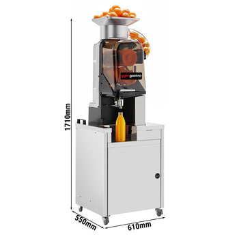 Elektryczna wyciskarka do pomarańczy - z automatycznym podajnikiem owoców i podstawą - srebrna - Prime Gastro