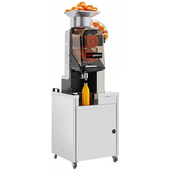 Elektryczna wyciskarka do pomarańczy - z automatycznym podajnikiem owoców i podstawą - srebrna - Prime Gastro