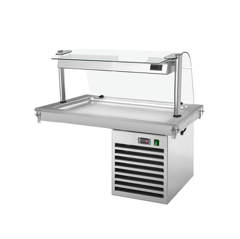 Płyta chłodnicza wbudowana - 1,1m - +2 ~ +8 °C - 3x GN 1/1 - ze szklaną ochroną przed kaszlem