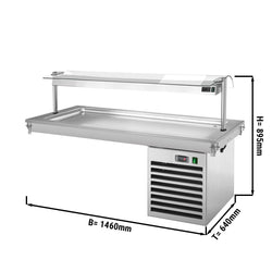 Płyta chłodnicza wbudowana - 1,5m - +2 ~ +8 °C - 4x GN 1/1 - ze szklaną ochroną przed kaszlem