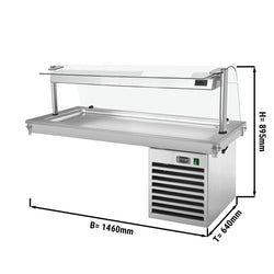 Płyta chłodnicza wbudowana - 1,5m - +2 ~ +8 °C - 4x GN 1/1 - ze szklaną ochroną przed kaszlem